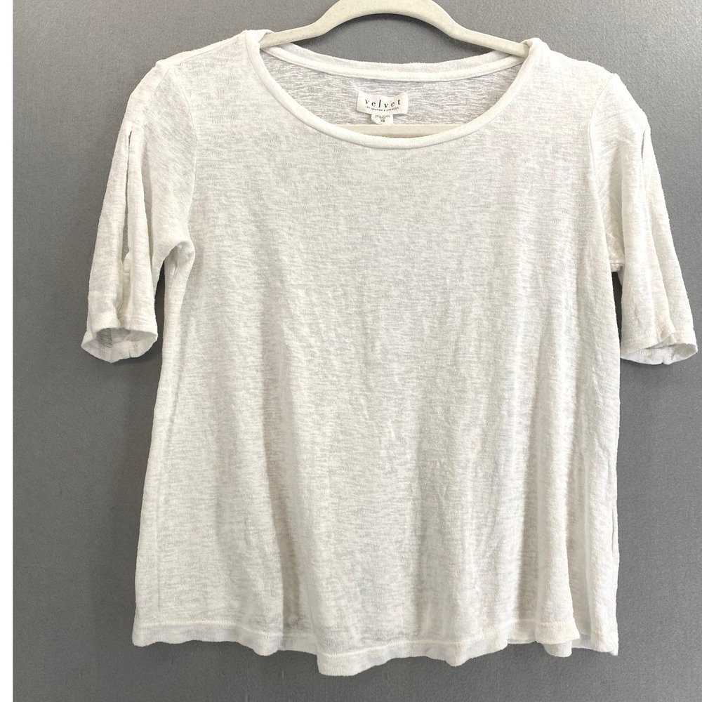Velvet by Graham & Spencer Womens White Slub Knit Short Sleeve Crew Neck Tee XS